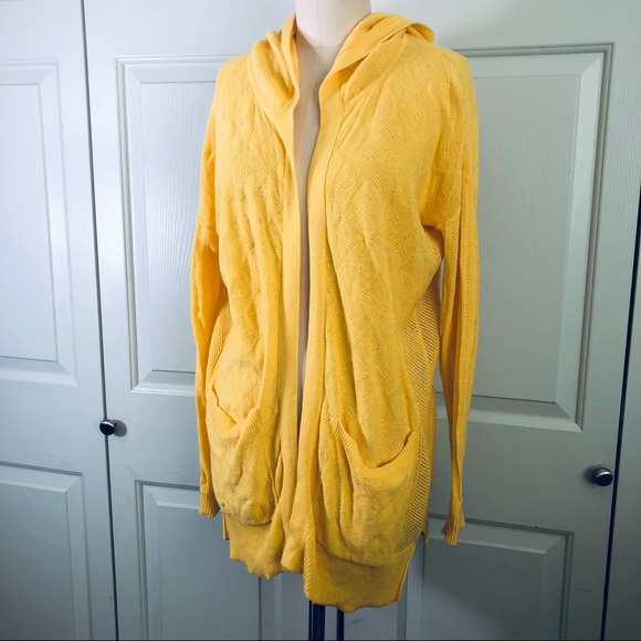 Anthro Sparrow Cardigan Hoodie Pockets Diamond Design Sweater Yellow Size XS - Picture 2 of 11